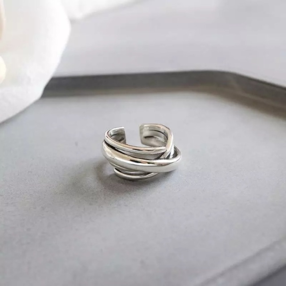 Silver Boho Stacked Criss Cross Adjustable Ring - Picture 2 of 6